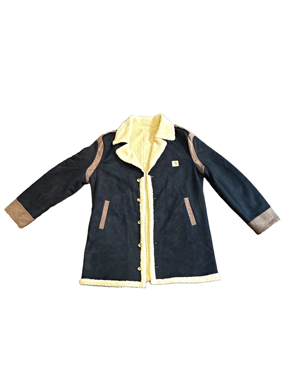 Carhartt Men's M Black Sherpa Lined Button Front Mid-Length Coat Spread Collar